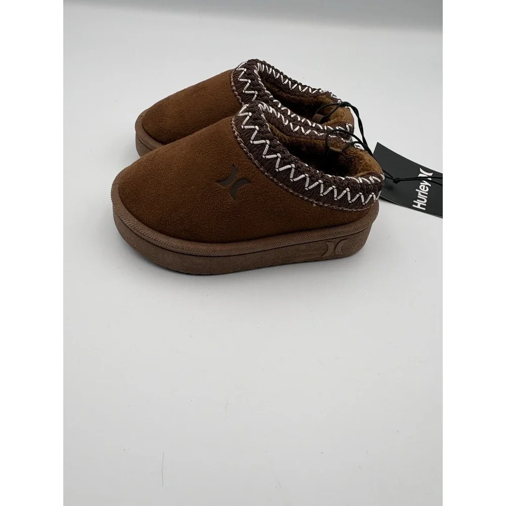 Hurley Modi-T Slippers Kids's Size 5 Brown Faux Suede Cozy Indoor Outdoor NWT